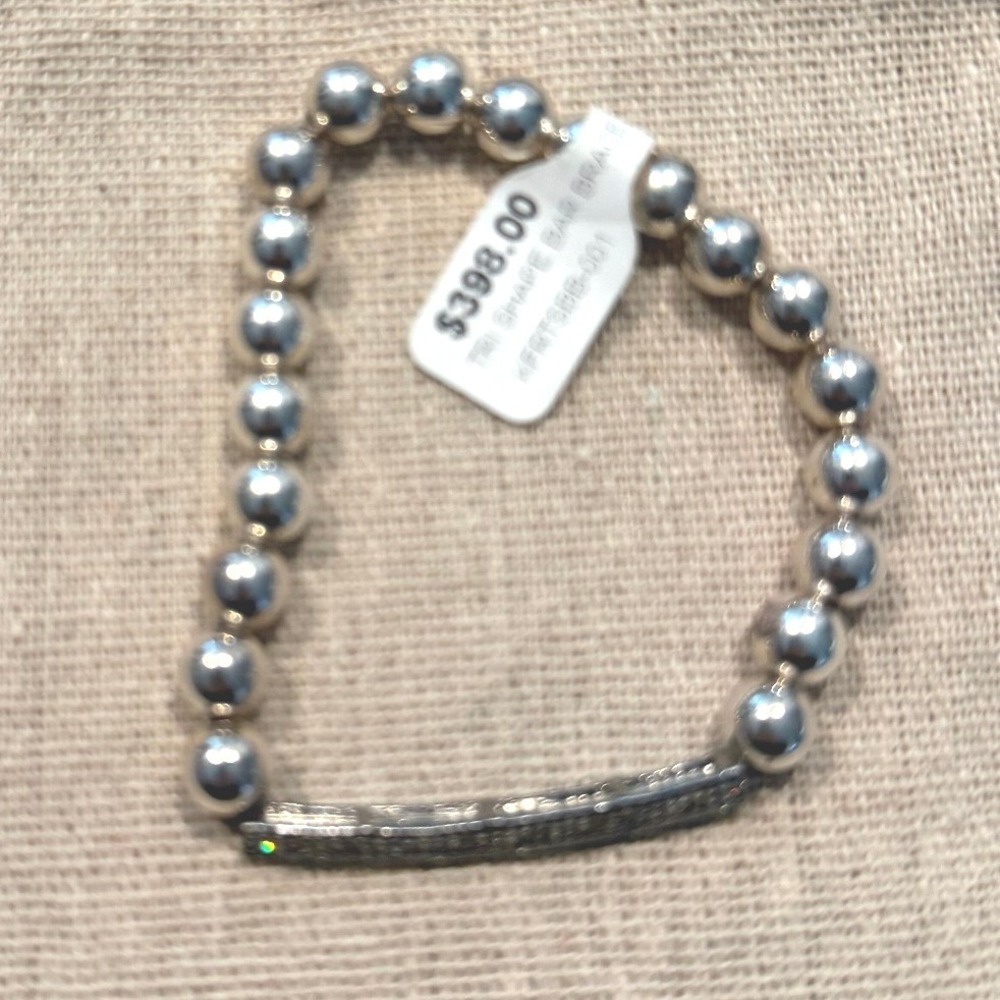 Tri Shape Bar Bracelet Women OS Silver New Pavé Crystal Beaded KFRTSBB-001
